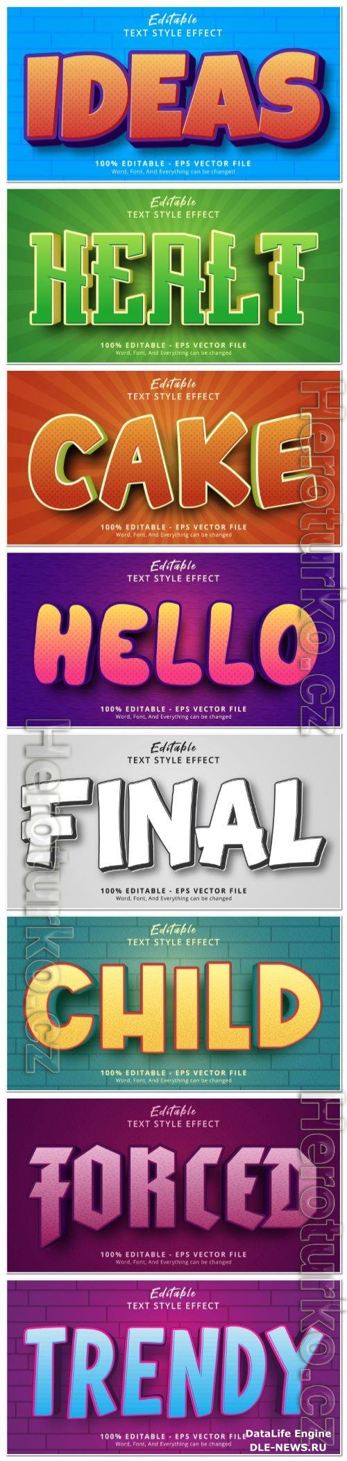 Set 3d editable text style effect vector vol 141