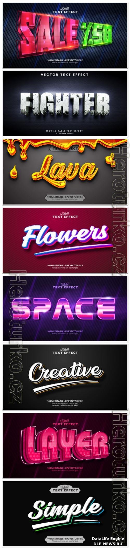 Set 3d editable text style effect vector vol 139