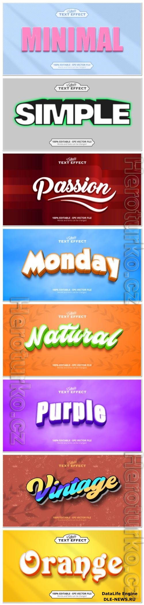 Set 3d editable text style effect vector vol 138