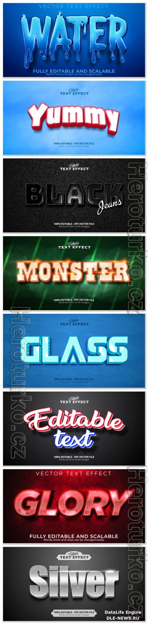 Set 3d editable text style effect vector vol 136