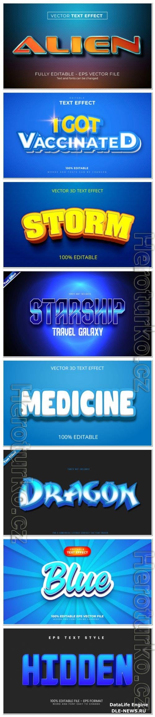 Set 3d editable text style effect vector vol 122