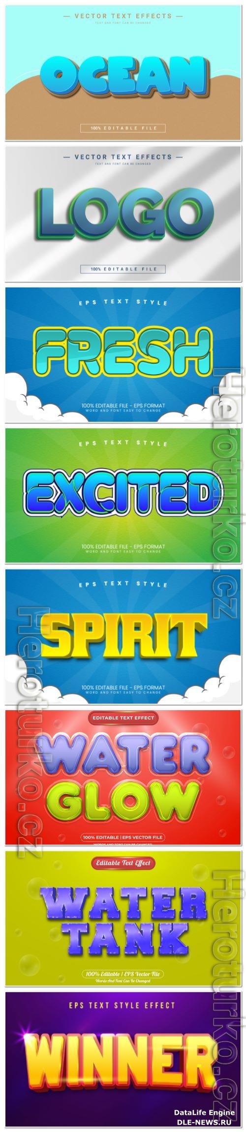 Set 3d editable text style effect vector vol 120