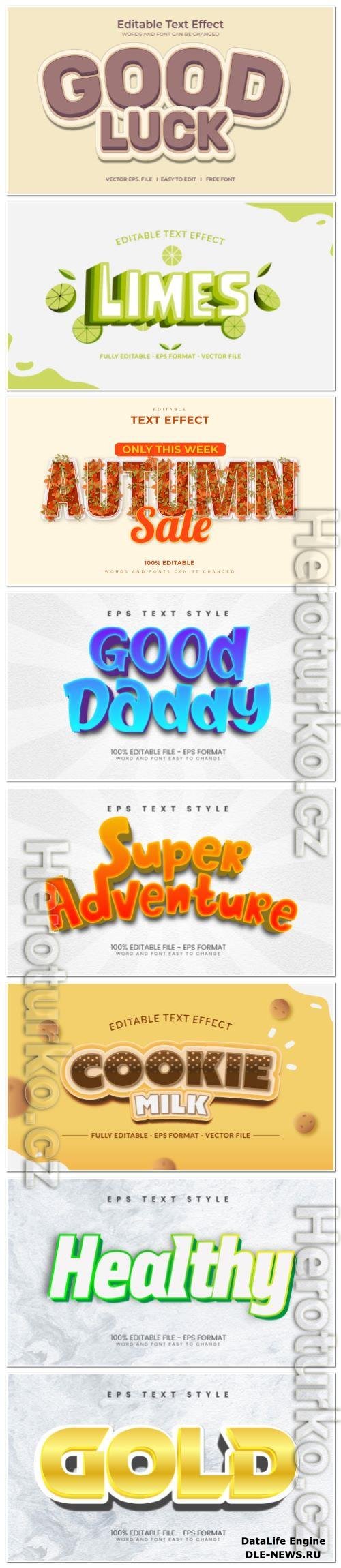 Set 3d editable text style effect vector vol 119