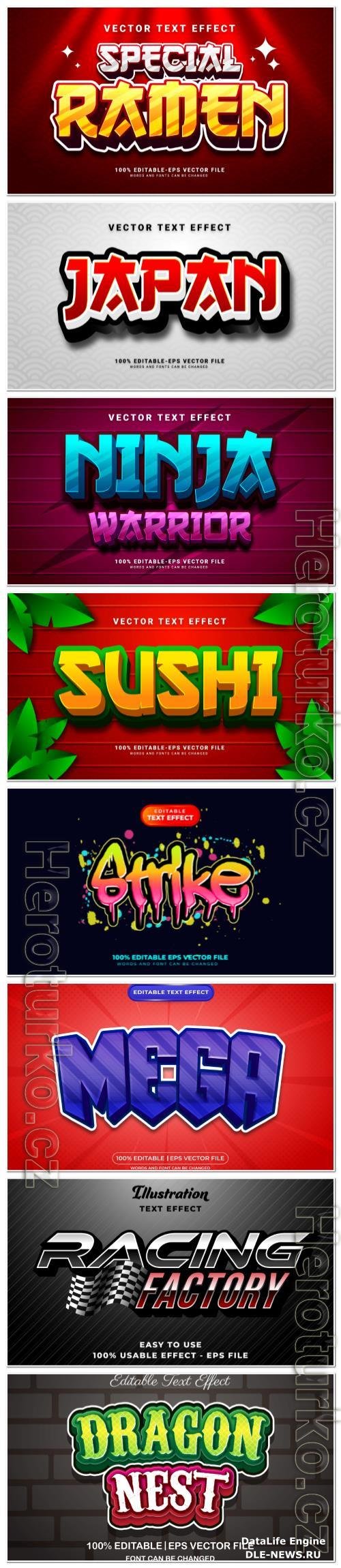 Set 3d editable text style effect vector vol 116