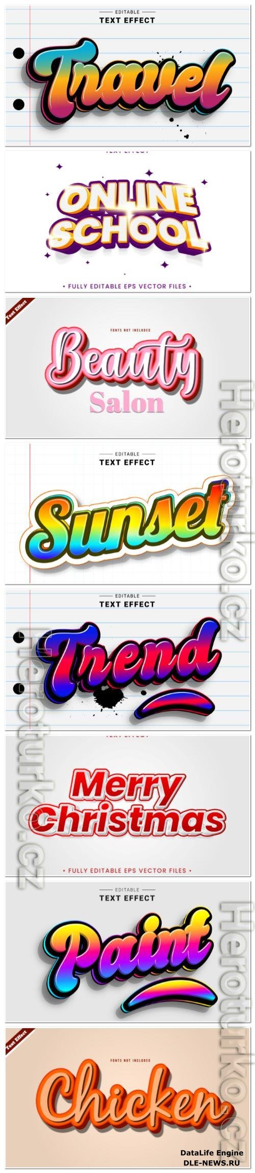 Set 3d editable text style effect vector vol 114