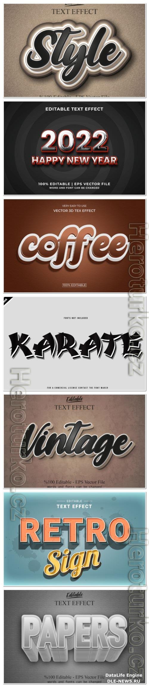 Set 3d editable text style effect vector vol 113