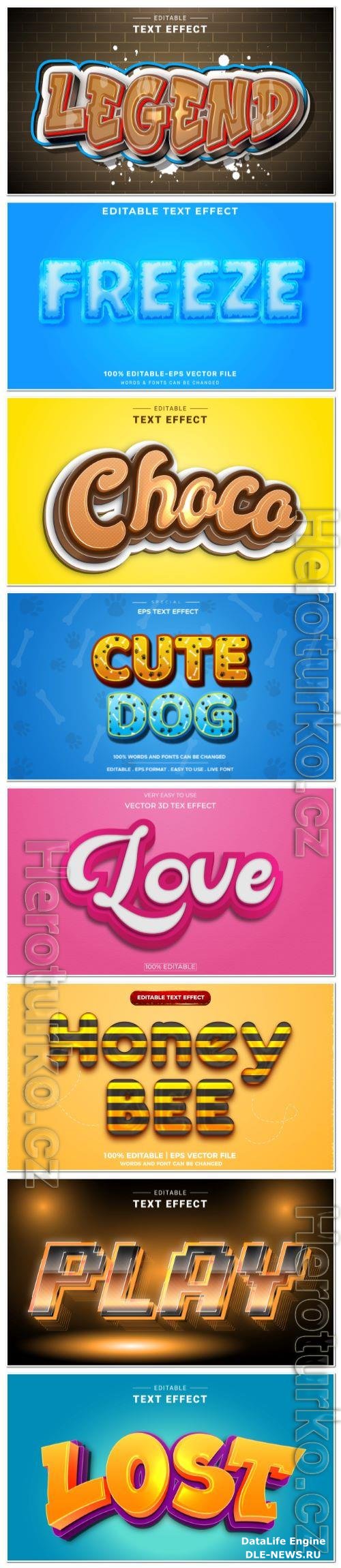 Set 3d editable text style effect vector vol 111