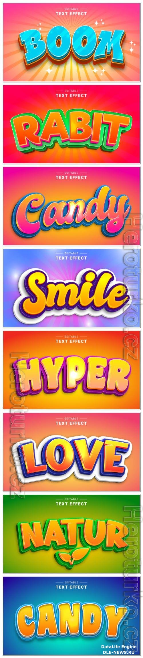 Set 3d editable text style effect vector vol 110