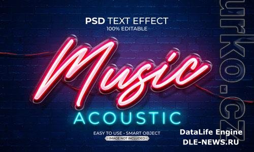 Music acoustic neon light text effect Premium Psd