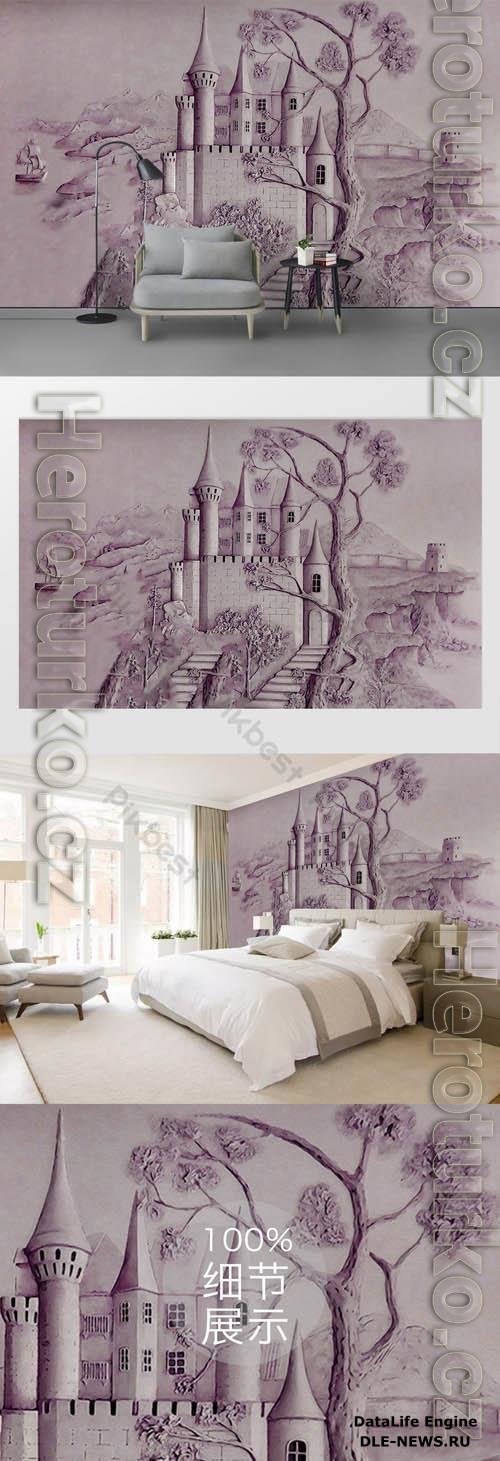 European 3d embossed ancient castle tv background wall