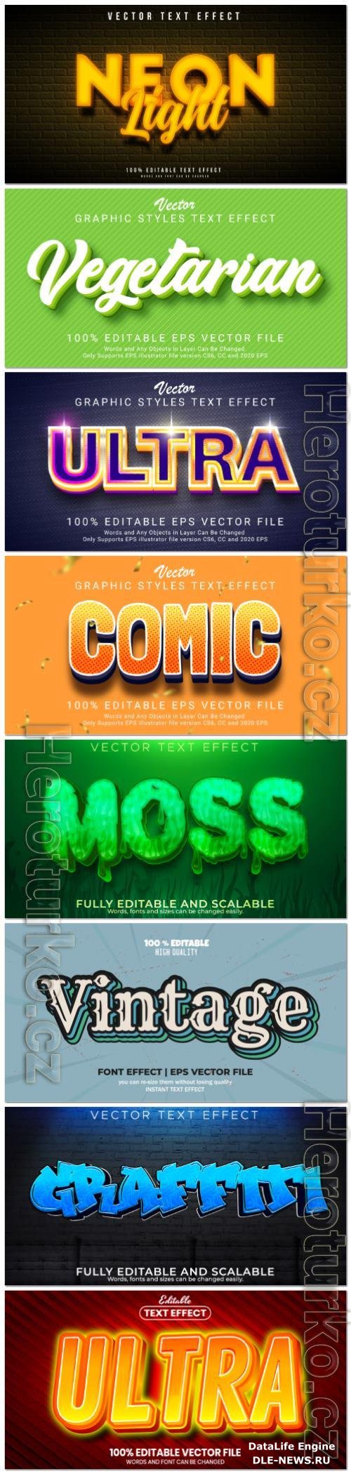 Set 3d editable text style effect vector vol 108