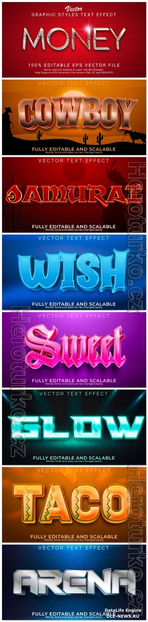 Set 3d editable text style effect vector vol 106