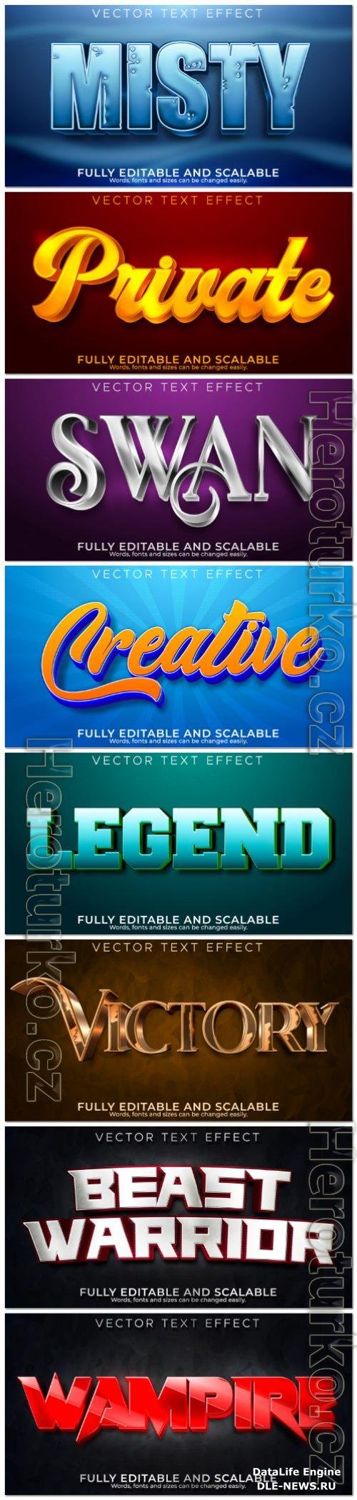 Set 3d editable text style effect vector vol 105