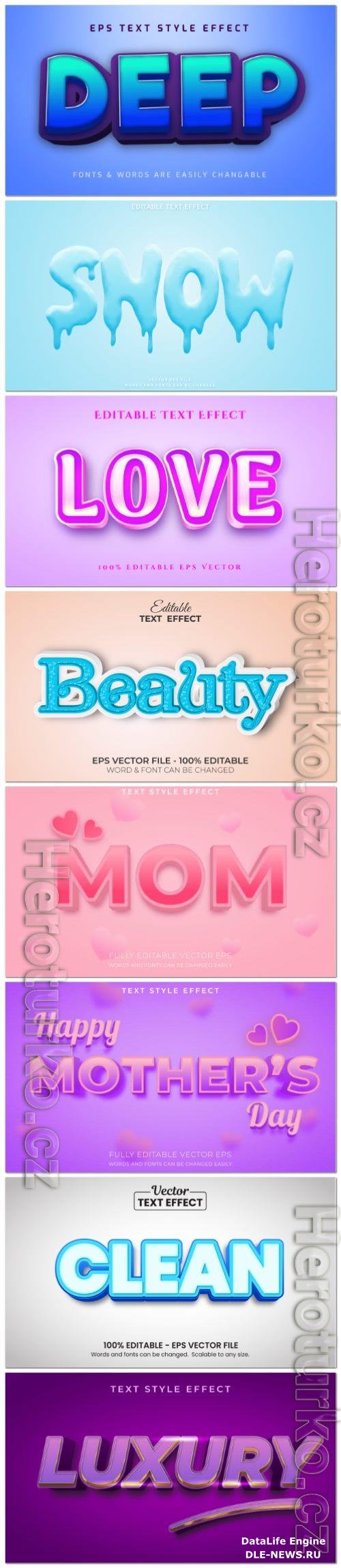 Set 3d editable text style effect vector vol 103