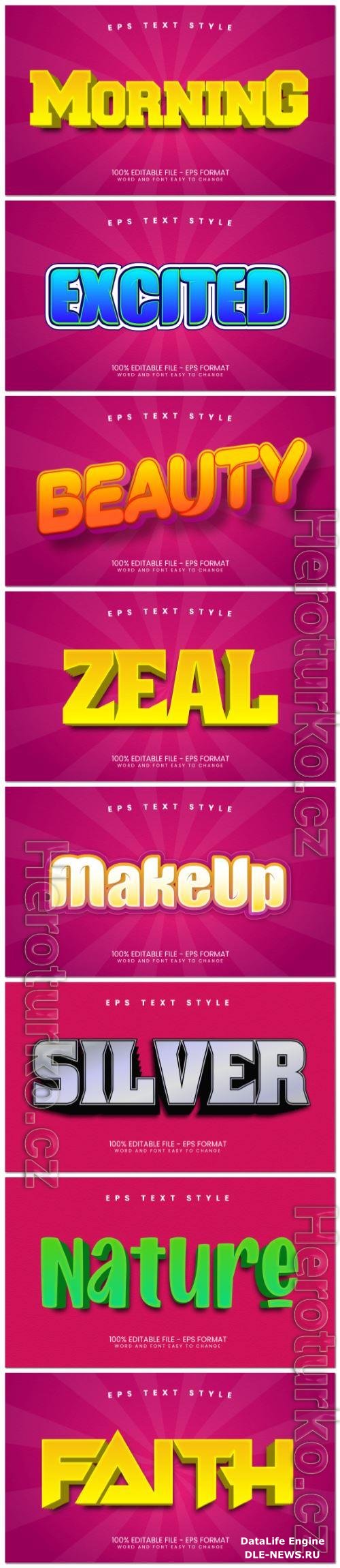 Set 3d editable text style effect vector vol 102