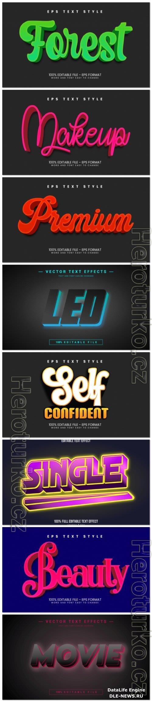 Set 3d editable text style effect vector vol 98