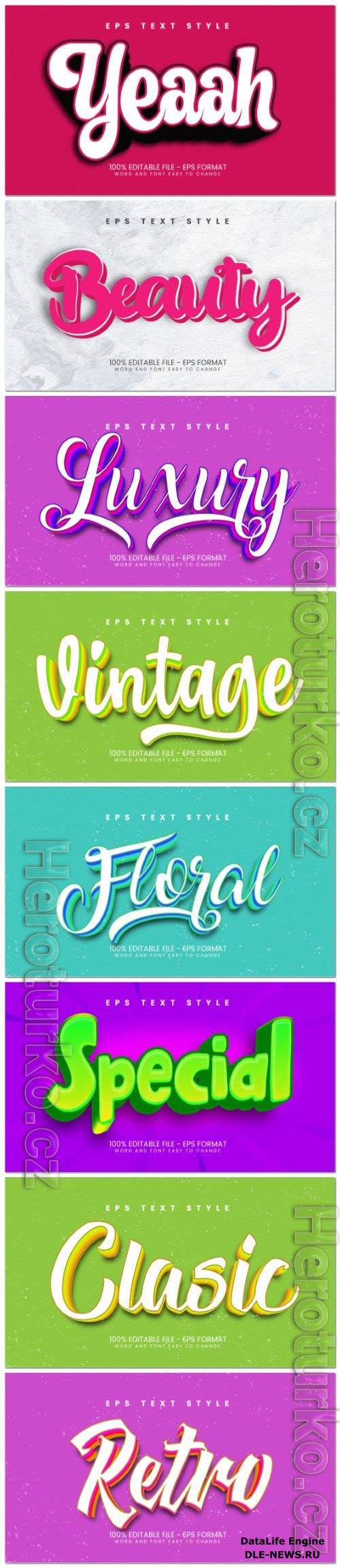 Set 3d editable text style effect vector vol 97