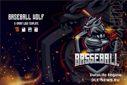 Baseball Wolf E-sport logo template