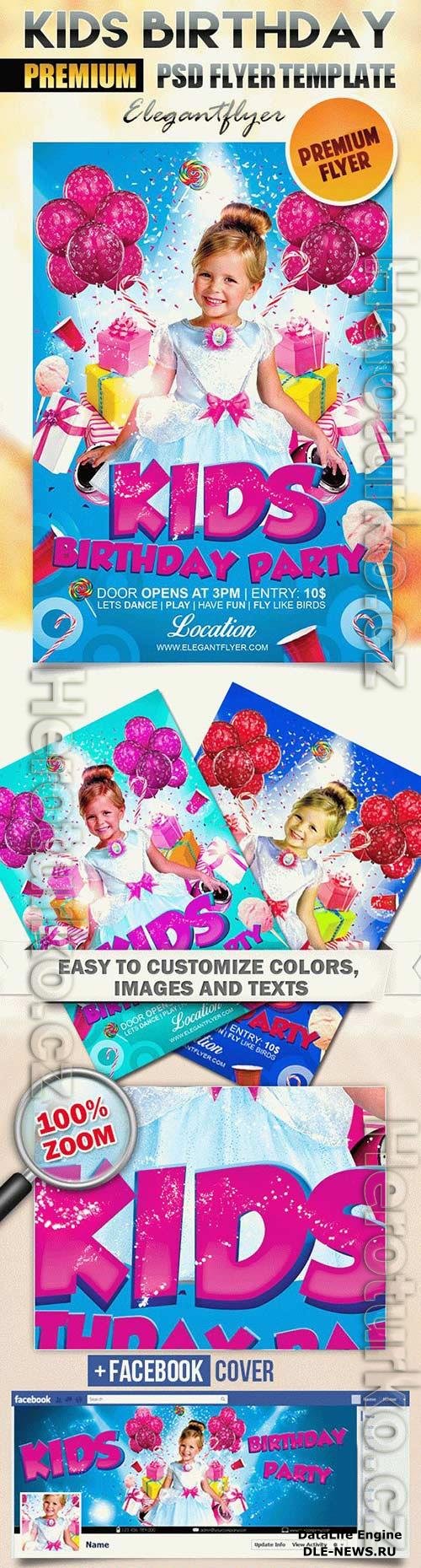Kids Birthday Party  Flyer PSD Template