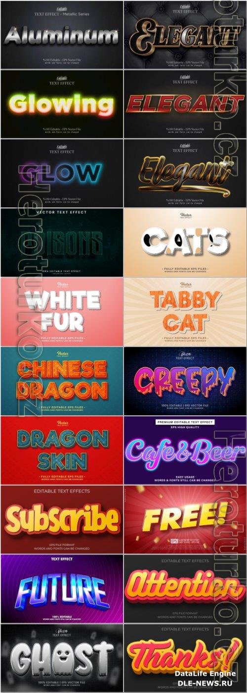 Set 3d editable text style effect vector vol 70