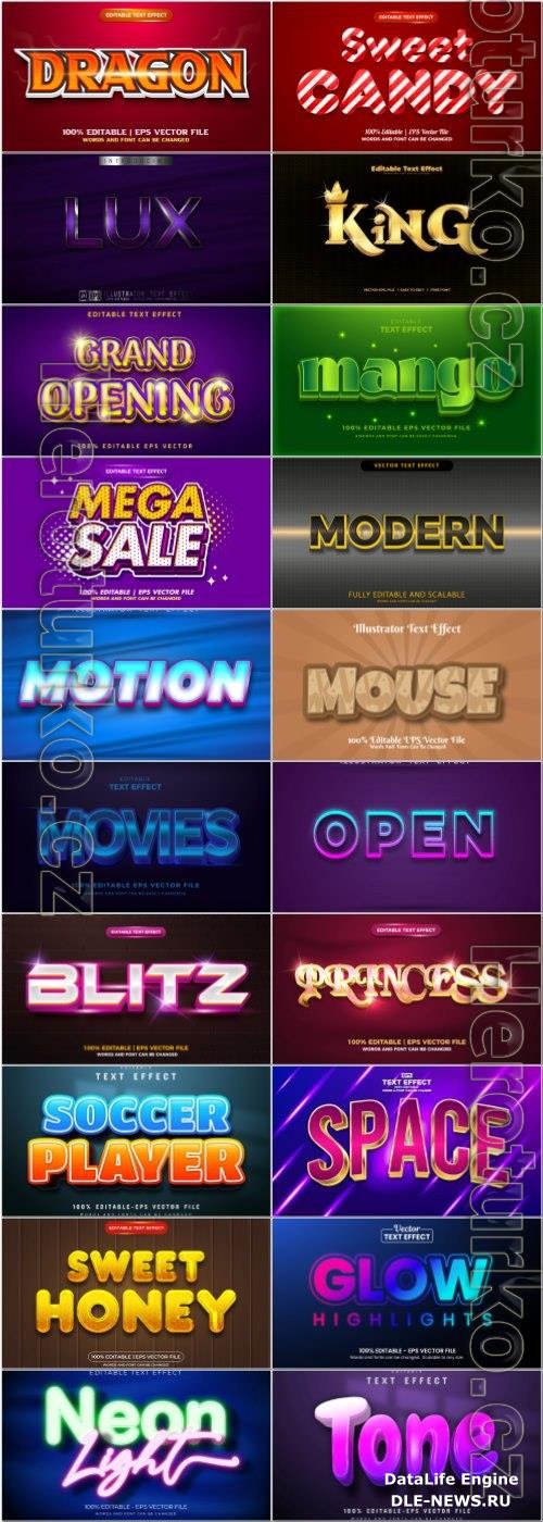 Set 3d editable text style effect vector vol 69