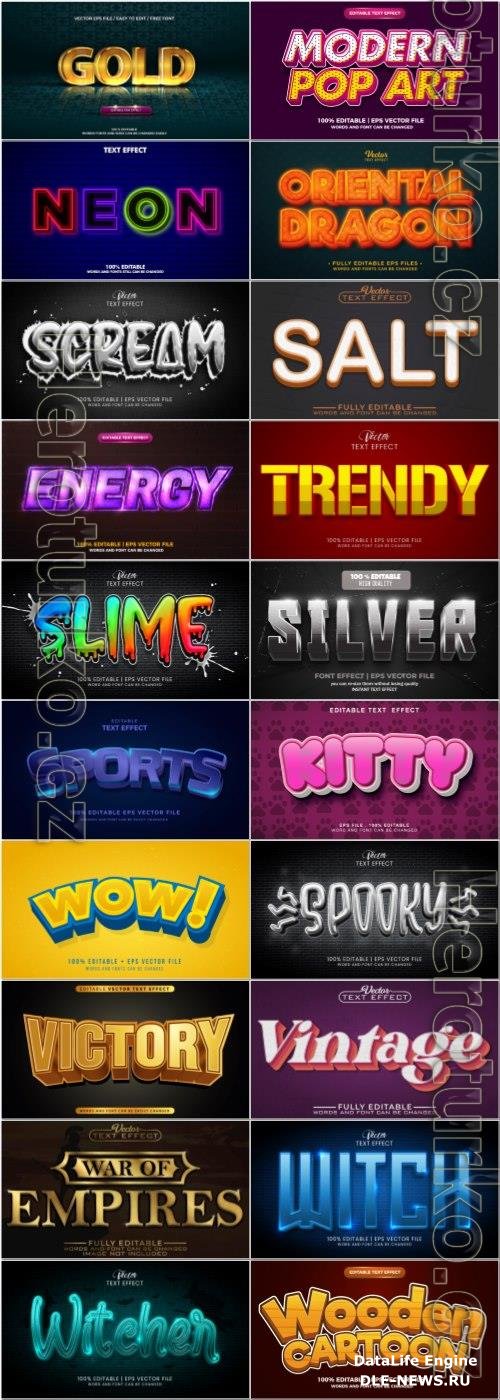 Set 3d editable text style effect vector vol 68