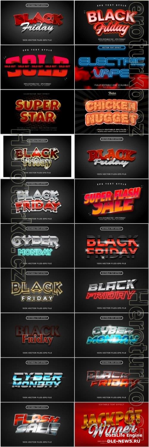 Set 3d editable text style effect vector vol 66