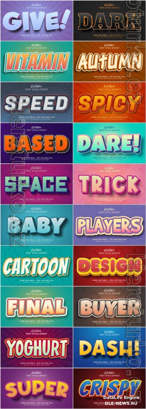 Set 3d editable text style effect vector vol 64