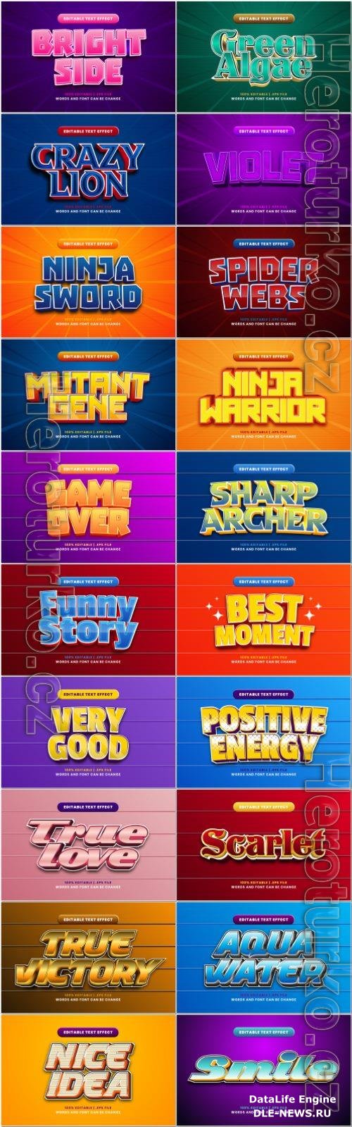 Set 3d editable text style effect vector vol 62