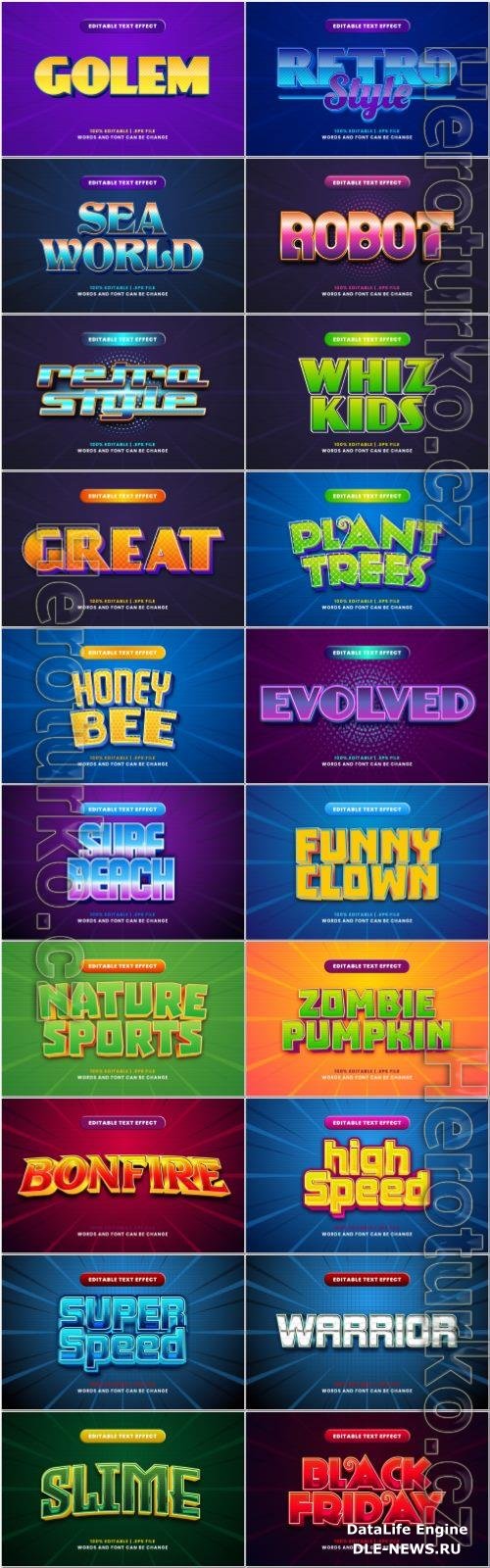 Set 3d editable text style effect vector vol 61