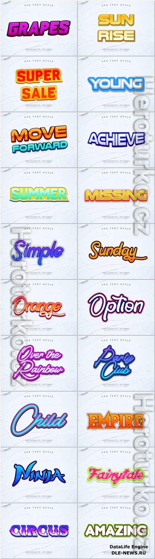 Set 3d editable text style effect vector vol 60