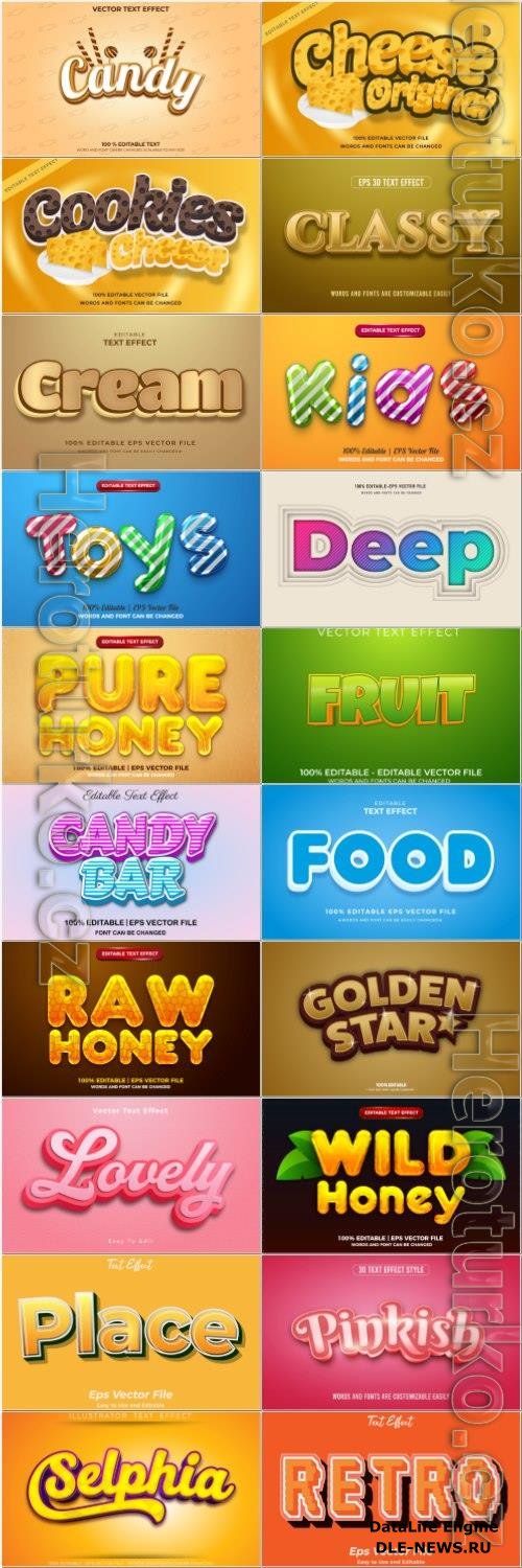 Set 3d editable text style effect vector vol 59