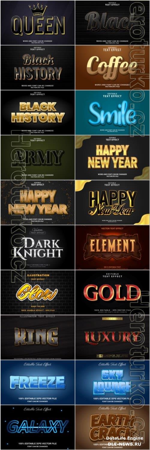 Set 3d editable text style effect vector vol 58