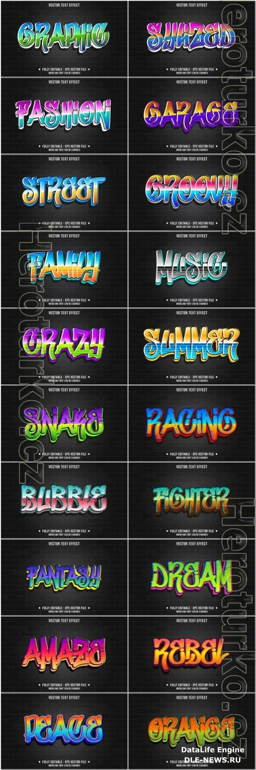 Set 3d editable text style effect vector vol 56