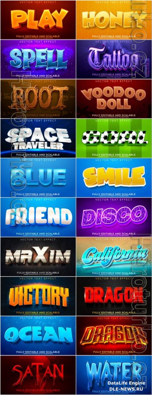 Set 3d editable text style effect vector vol 55