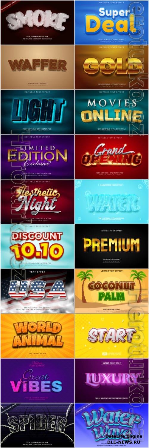 Set 3d editable text style effect vector vol 53