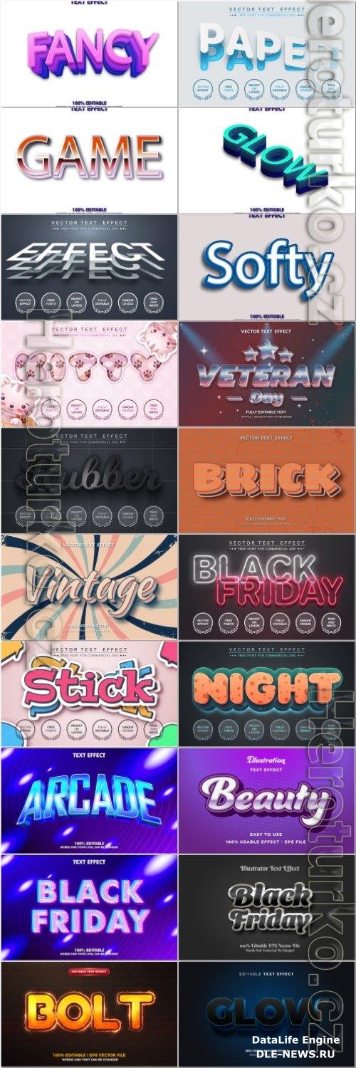 Set 3d editable text style effect vector vol 52