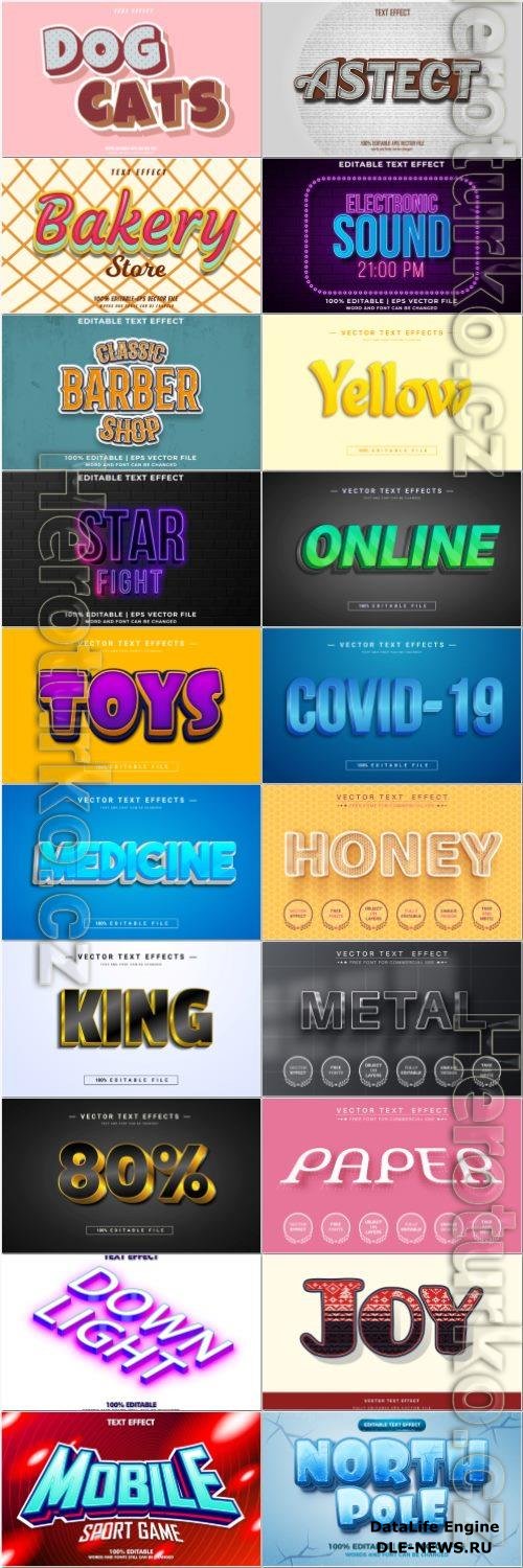 Set 3d editable text style effect vector vol 51