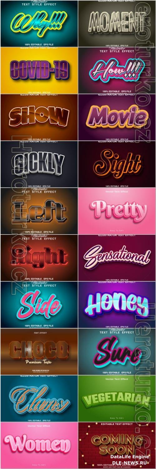 Set 3d editable text style effect vector vol 50