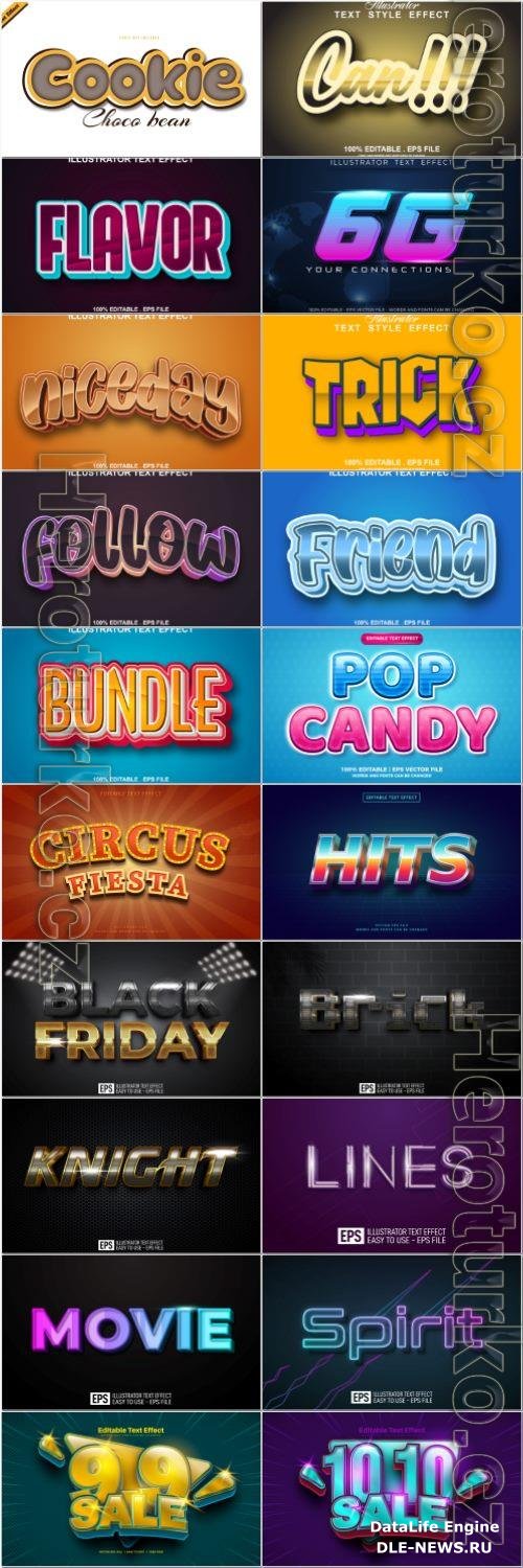 Set 3d editable text style effect vector vol 49