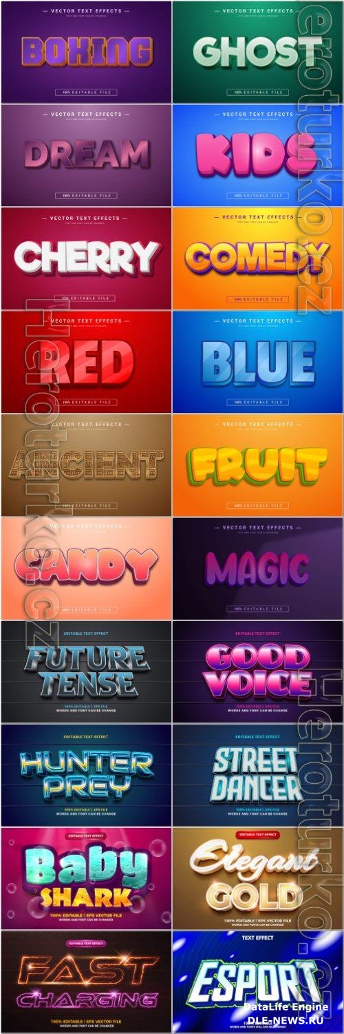 Set 3d editable text style effect vector vol 48