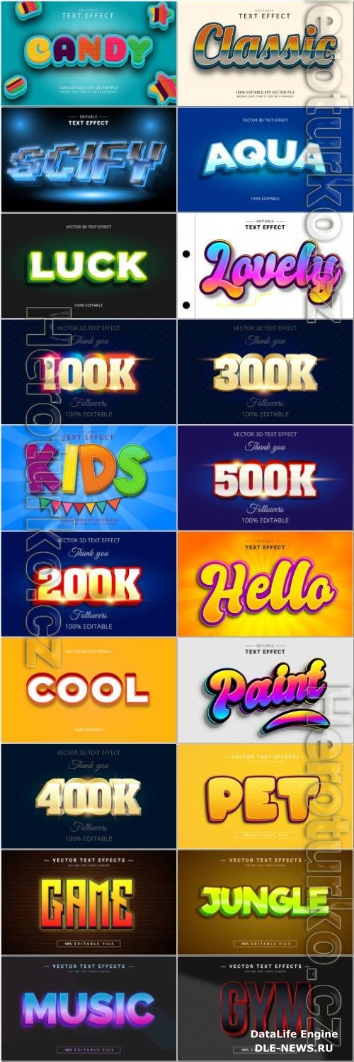 Set 3d editable text style effect vector vol 47