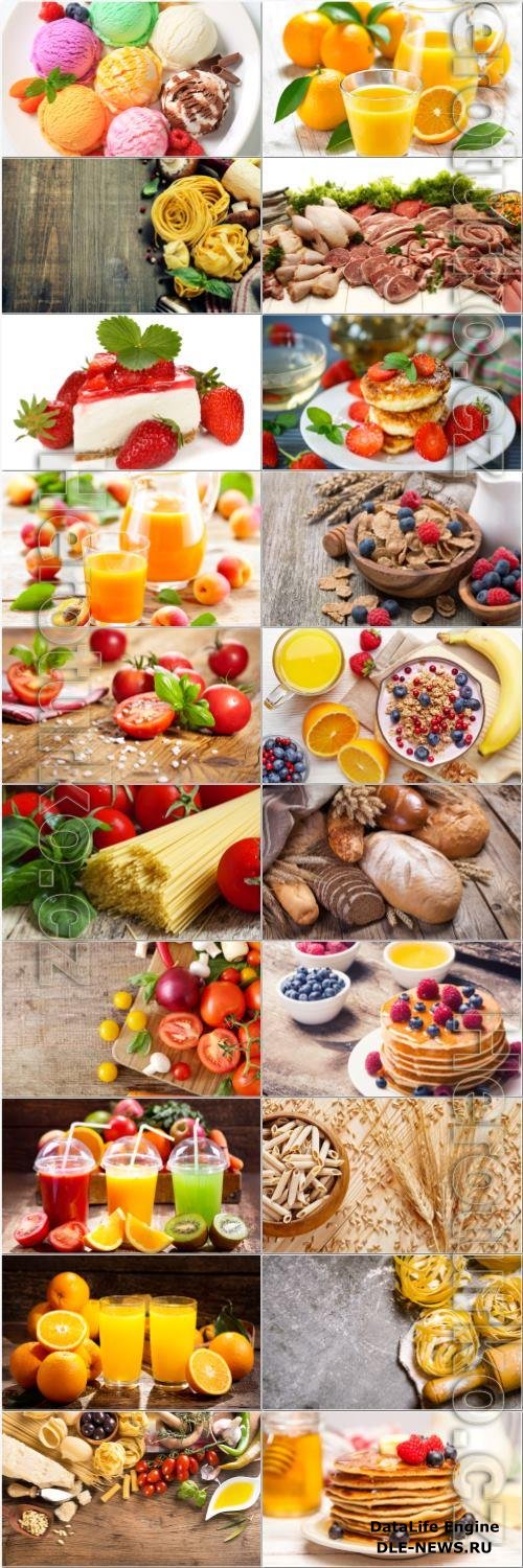 Fast food, meat, fruits, vegetables, dairy products - set stock photo