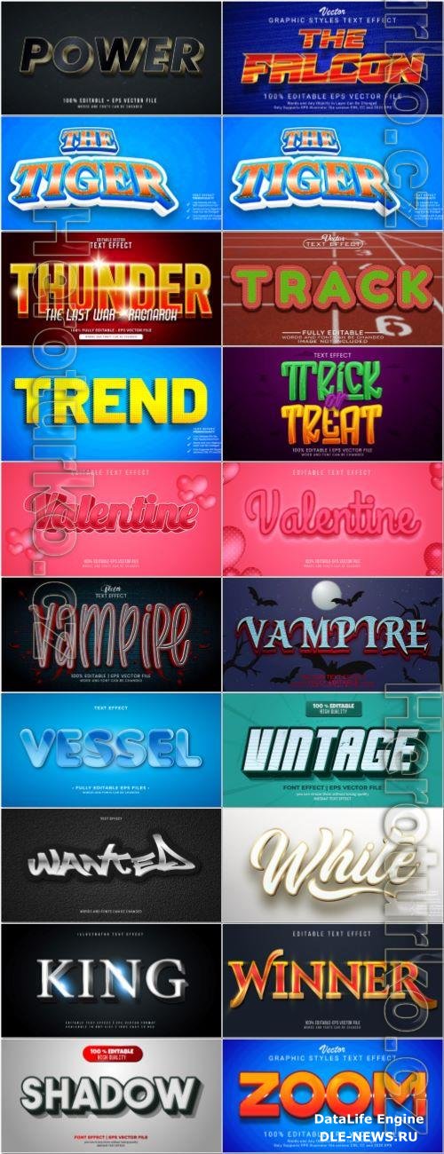 Set 3d editable text style effect vector vol 45