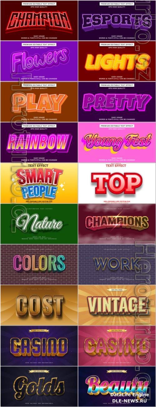 Set 3d editable text style effect vector vol 44