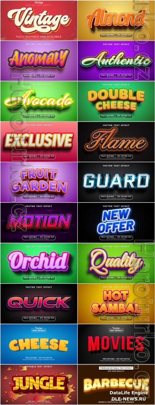 Set 3d editable text style effect vector vol 43