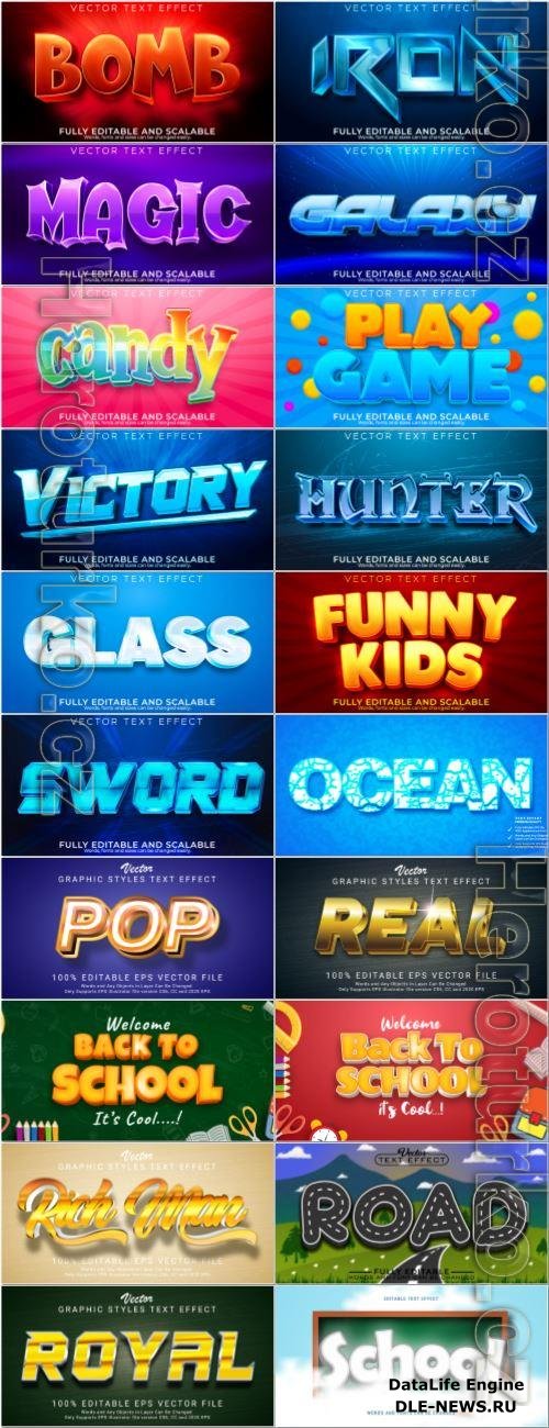 Set 3d editable text style effect vector vol 41