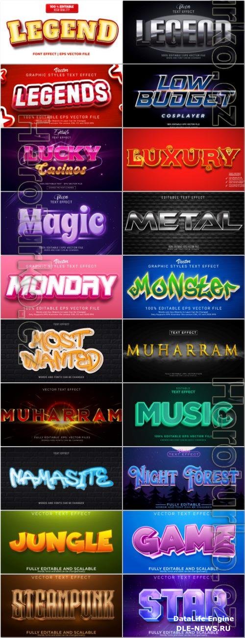 Set 3d editable text style effect vector vol 40