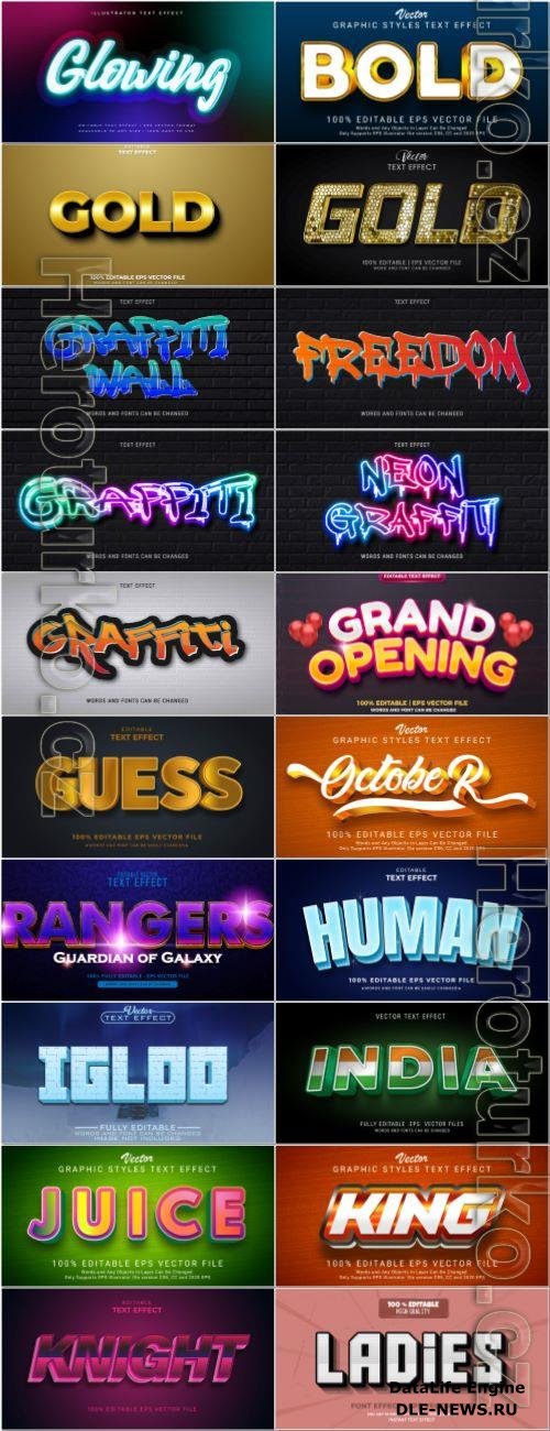 Set 3d editable text style effect vector vol 39