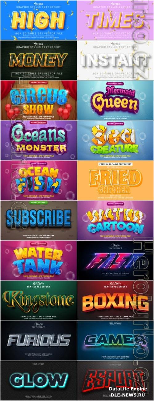 Set 3d editable text style effect vector vol 38